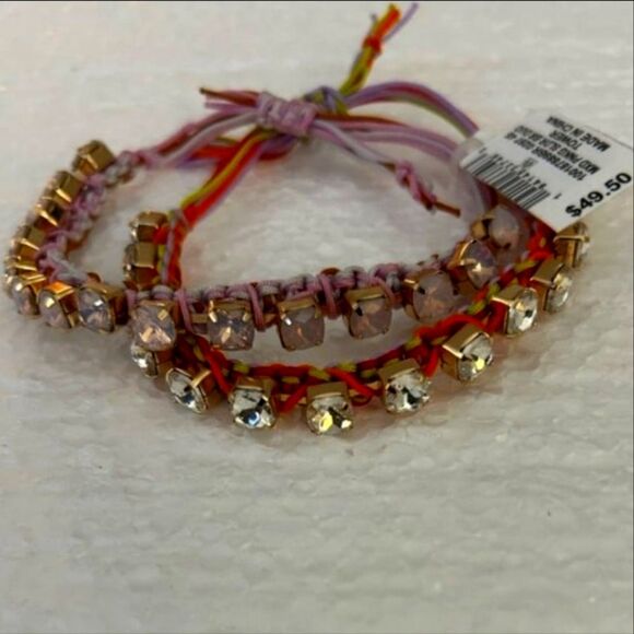 🎁On 34th Friendship Bracelet set of 2 Colorful Braided duo w/ Faux Stones - Picture 2 of 4